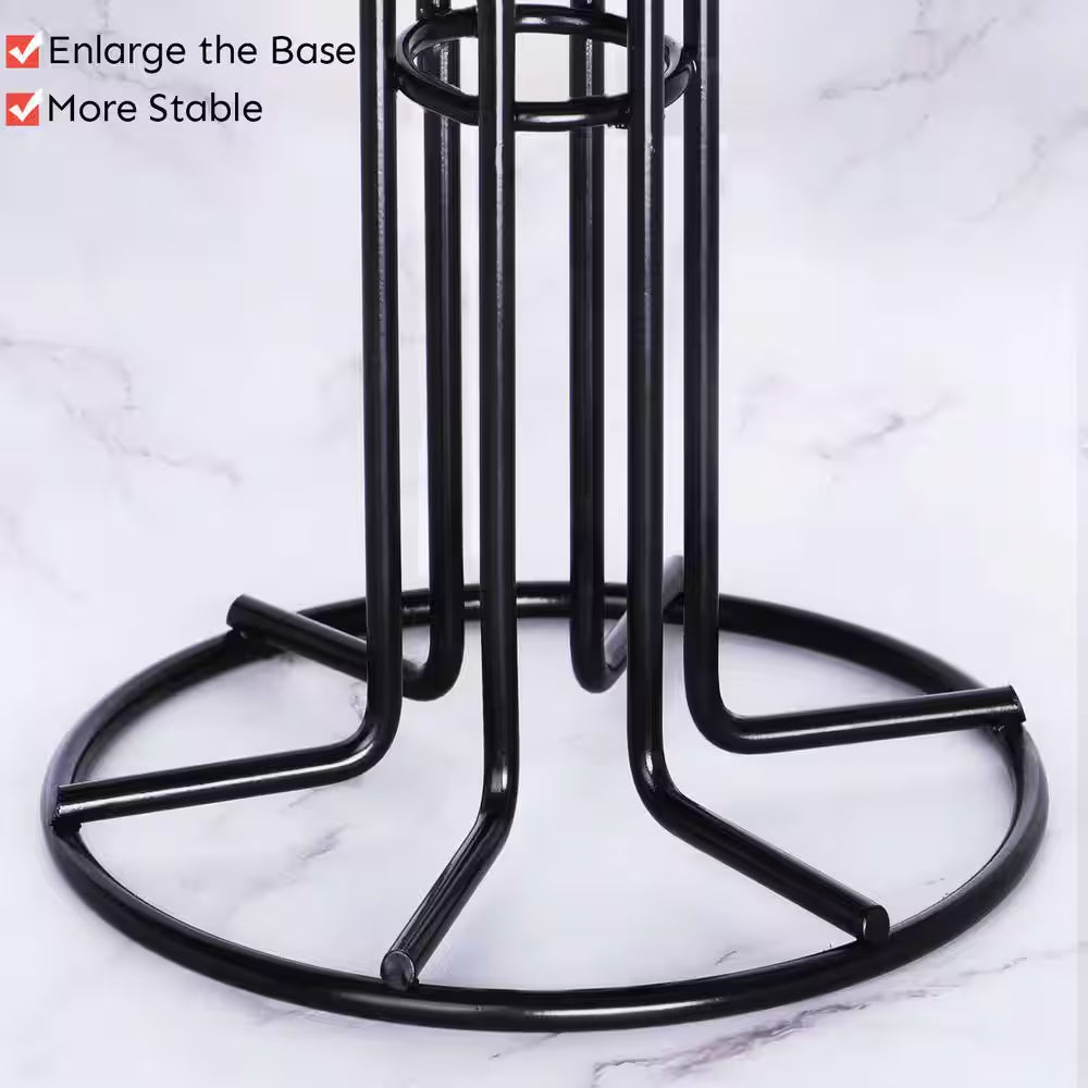 Black Metal Mug Tree for Large Cups, Counter Coffee Mug Holder with 6 Hooks, Coffee Cup Holder Tree, Standing Rack