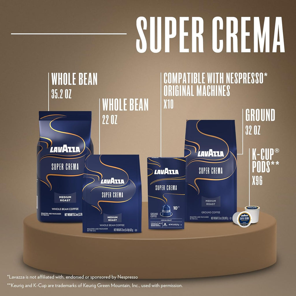 Lavazza Super Crema Whole Bean Coffee, Medium Espresso Roast, Arabica and Robusta Blend, 2.2 Lb Bag, Package May Vary (Pack of 1)